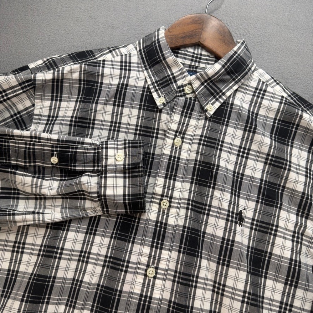 Ralph Lauren Classic Fit Plaid Button Down Shirt Mens M Black Pony Logo Preppy